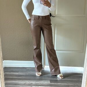 Brown pleather flare pants